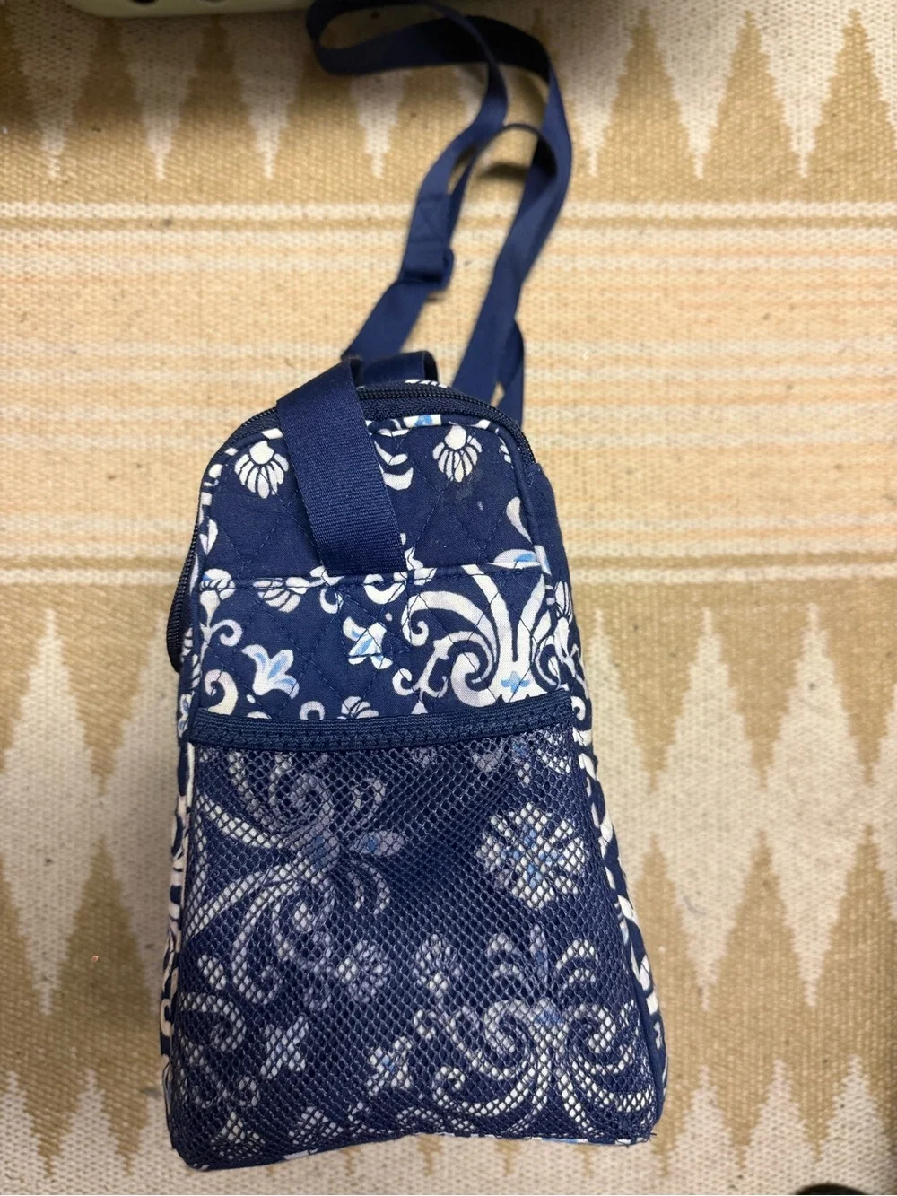 Vera Bradley Navy and White Quilted Floral Cosmetic Crossbody